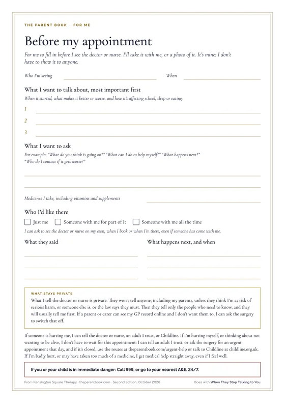The first page of Before my appointment